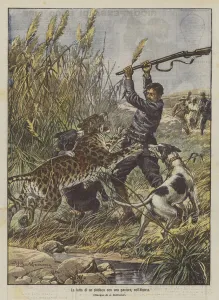 A mayor's fight with a panther, in Algeria (colour litho) A mayor's fight with a panther, in Algeria (colour litho)