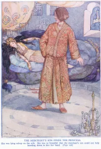 The merchant's son finds the princess (colour litho) The merchant's son finds the princess (colour litho)