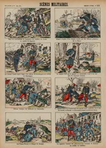 Military scenes from the Franco-Prussian War, 1870-1871 (coloured engraving) Military scenes from the Franco-Prussian War, 1870-1871 (coloured engraving)