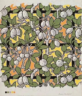 Textile Designs, Wallpaper, Endpapers & Marbled Paper Collection: Mixed Fruit on Trellis, design for printed cotton, 20th century