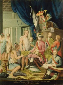 Montezuma Declares his Allegiance to the King of Spain before Cortes (oil on canvas) Montezuma Declares his Allegiance to the King of Spain before Cortes (oil on canvas)