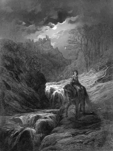 The Moonlight Ride, illustration from Idylls of the King by Alfred Tennyson The Moonlight Ride, illustration from Idylls of the King by Alfred Tennyson