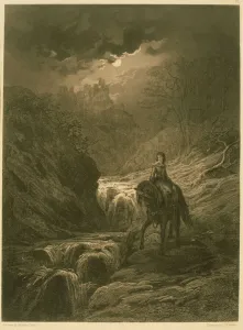 The Moonlight Ride, illustration from Idylls of the King by Alfred Tennyson The Moonlight Ride, illustration from Idylls of the King by Alfred Tennyson