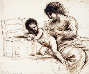 A Mother and Child by a Chair, (pen and brown ink) A Mother and Child by a Chair, (pen and brown ink)
