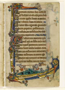 MS 1-2005, fol. 151r: A Hound and Rabbit Jousting, marginal decoration from MS 1-2005, fol. 151r: A Hound and Rabbit Jousting, marginal decoration from