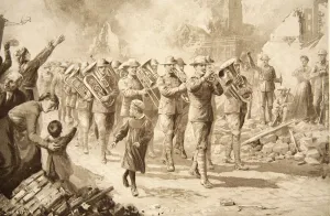 The Music of Triumph: Victorious Australians entering Bapaume, 17th March 1917 (litho) The Music of Triumph: Victorious Australians entering Bapaume, 17th March 1917 (litho)