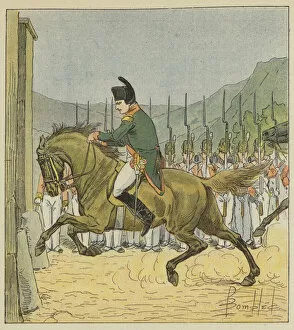 Napoleon force son cheval a entrer a Longwod (colour litho)