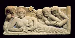 Eric Gill Collection: Nativity and the Adoration of the Magi, 1922 (portland stone relief with added colour)