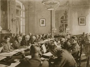 Nearing the end: Sessions of Inter-Allied Conference at Versailes to settle the terms of Nearing the end: Sessions of Inter-Allied Conference at Versailes to settle the terms of