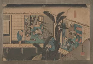 Akasaka Collection: No. 37 Akasaka: Inn with Serving Maids From 53 Stations of the Tokaido, 1833 (woodcut)