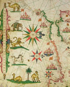 The North African Coast, from a nautical atlas, 1651 (ink on vellum) (detail from 330919) The North African Coast, from a nautical atlas, 1651 (ink on vellum) (detail from 330919)