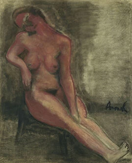 Images Dated 5th November 2011: Nude Redhead Sitting on a Chair; Nu Rouge Assis sur une Chaise, (pastel and charcoal on paper)