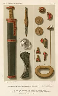 Abeille Collection: Objects found in the tomb of Childeric I at Tournay (chromolitho) (see also 161328)