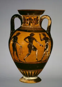 Panathenaic amphora with three athletes (ceramic) Panathenaic amphora with three athletes (ceramic)