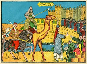 Pop art Collection: Peaceful capture of Jerusalem in 638 by Caliph Omar ibn al-Kathab