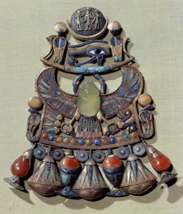 Pectoral with a bird-scarab, from the tomb of Tutankhamun (c Pectoral with a bird-scarab, from the tomb of Tutankhamun (c