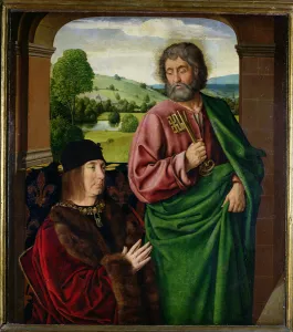 Peter II (1439-1503) Duke of Bourbon presented by St. Peter, left hand wing of a triptych Peter II (1439-1503) Duke of Bourbon presented by St. Peter, left hand wing of a triptych