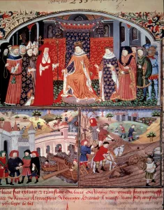 Philippe the Bel trunant (1268-1314) with plowing scene and merchant scene Philippe the Bel trunant (1268-1314) with plowing scene and merchant scene