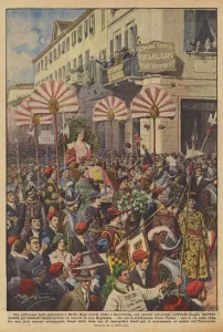 A picturesque goliardic party in Pavia (colour litho) A picturesque goliardic party in Pavia (colour litho)