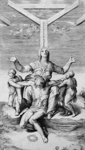 Pieta, engraved by Giulio Bonasone, 1556 (engraving) Pieta, engraved by Giulio Bonasone, 1556 (engraving)