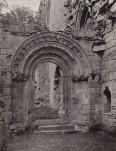 Pluscarden Priory, Norman Doorway (b/w photo) Pluscarden Priory, Norman Doorway (b/w photo)
