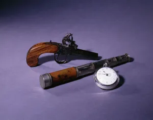 A pocket telescope, a silver pair case, and a box-lock pocket pistol, 19th century A pocket telescope, a silver pair case, and a box-lock pocket pistol, 19th century