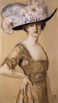 Portrait of a Lady wearing a Feather Hat, 1910 (pastel on board) Portrait of a Lady wearing a Feather Hat, 1910 (pastel on board)
