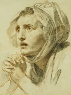 Portrait of a Woman, Bust Length, in a Bonnet, with her Hands Clasped, (red chalk Portrait of a Woman, Bust Length, in a Bonnet, with her Hands Clasped, (red chalk