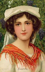 Portrait of a woman with a grape vine (colour litho) Portrait of a woman with a grape vine (colour litho)