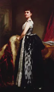 Portrait of a young woman wearing a striped dress and standing in an interior Portrait of a young woman wearing a striped dress and standing in an interior