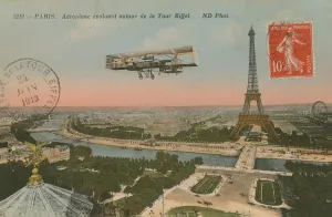 Postcard of an aeroplane circling around the Eiffel Tower Postcard of an aeroplane circling around the Eiffel Tower