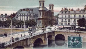 Postcard depicting the bridge over the River Doubs and Madeleine church, c. 1910 (colour litho) Postcard depicting the bridge over the River Doubs and Madeleine church, c. 1910 (colour litho)