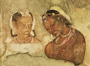 Cave Painting Collection: A Princess and her Servant, copy of a fresco from the Ajanta Caves, India (fresco)