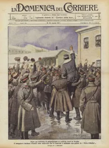 After a propaganda speech to the Russian soldiers of Ochta, the Italian major Tonelli comes... (colour litho) After a propaganda speech to the Russian soldiers of Ochta, the Italian major Tonelli comes... (colour litho)