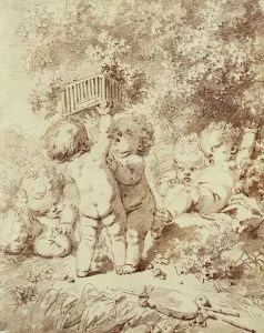 Six Putti at Play, Two Holding Up a Cage, (red chalk) Six Putti at Play, Two Holding Up a Cage, (red chalk)