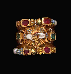 A rare and important Renaissance jewelled gold and enamel dated marriage ring, c A rare and important Renaissance jewelled gold and enamel dated marriage ring, c