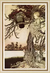 Prints of ECD14289 Talking to the Crow from Peter Pan in Kensington Gardens by J.M. Barrie, 1906 by Rackham, Arthur (1867-1939); Private Collection; English, out of copyright Kensington Gardens Prints: Talking to the Crow Print, 1906 by J.M. Barrie