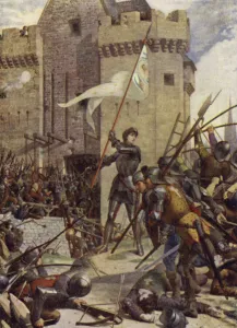 The relief of Orleans by Joan of Arc, 1429 (colour litho) The relief of Orleans by Joan of Arc, 1429 (colour litho)