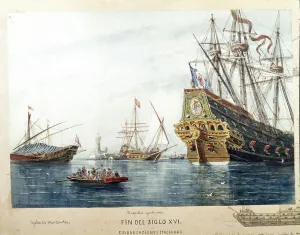 Representation of Italian ships, galeres, brigantine of the16th century (Watercolour Representation of Italian ships, galeres, brigantine of the16th century (Watercolour