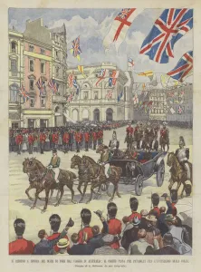 The Return To London Of The York Dukes From The Trip To Australia, The Parade Passes Piccadilly Fra... (colour litho) The Return To London Of The York Dukes From The Trip To Australia, The Parade Passes Piccadilly Fra... (colour litho)
