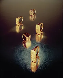 Five rings, from the Tomb of Tutankhamun, New Kingdom (gold) Five rings, from the Tomb of Tutankhamun, New Kingdom (gold)