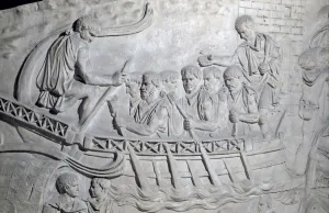 Roman soldiers on a galley on the Danube during the First War in Dacia Roman soldiers on a galley on the Danube during the First War in Dacia
