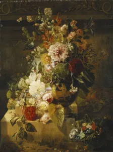 Roses, Convolvuli, Carnations, Hollyhocks, Peonies, Lilac and Other Flowers in a Vase Roses, Convolvuli, Carnations, Hollyhocks, Peonies, Lilac and Other Flowers in a Vase