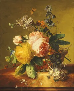 Roses and other Flowers in a Basket on a Marble Ledge, c.1742 (oil on panel) Roses and other Flowers in a Basket on a Marble Ledge, c.1742 (oil on panel)