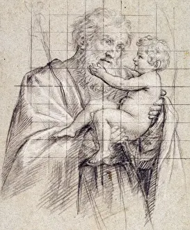 Saint Joseph holding the Christ Child, (black and white chalk on blue-grey paper) Saint Joseph holding the Christ Child, (black and white chalk on blue-grey paper)