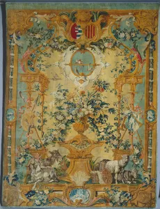 Savonnerie Panel: Spring with Coat of Arms, manufacturer Savonnerie Factory, France Savonnerie Panel: Spring with Coat of Arms, manufacturer Savonnerie Factory, France