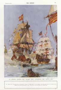 Scene from the Spanish Armada, 1588 (colour litho) Scene from the Spanish Armada, 1588 (colour litho)