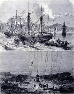 Search for Spanish galleons shipwrecks in Vigo Bay in 1702. 19th century Search for Spanish galleons shipwrecks in Vigo Bay in 1702. 19th century