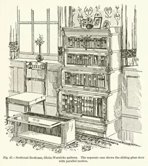 Sectional Bookcase, Globe-Wernicke pattern, the separate case shows the sliding glass door with parallel motion (engraving)