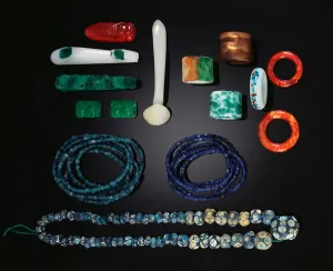 A selection of Chinese jewellery including a rare long strand of early glass beads A selection of Chinese jewellery including a rare long strand of early glass beads